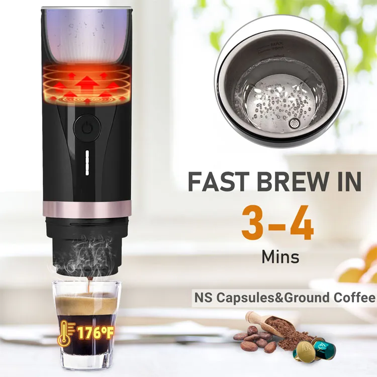 Portable Espresso Maker - 20 Bar Pressure, Fast Heating - USB Type-C  Rechargeable - Compatible with Ground coffee and NS Pods