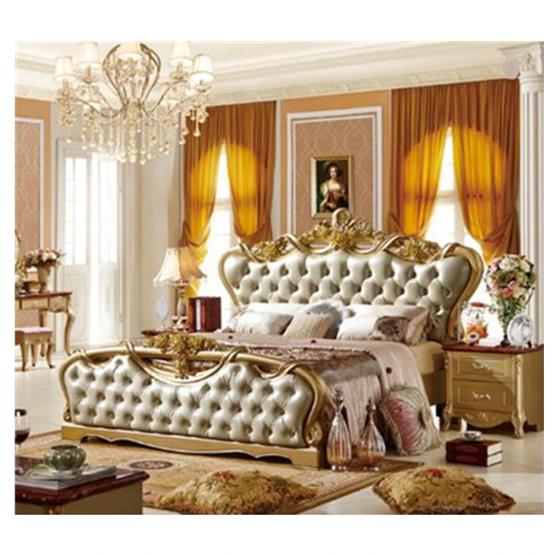 classic royal luxury golden wooden bedroom