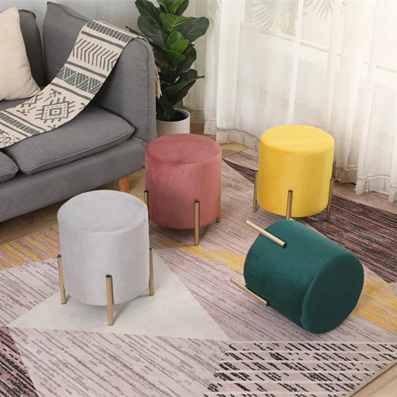 Stool New Sale Dining Round Modern Indoor Home Living Room Furniture Gold  Metal Chairs Velvet Ottoman Stools - Main Image