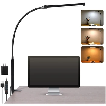 LED Desk lamp with Clamp Eye-Caring Clip on Lights for Home Office 3 Modes 10 Brightness, Long Flexible Gooseneck table lamp