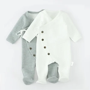 Custom  Popular Baby Clothing Kids One-piece Long Sleeve Clothes square Button Newborn Unisex Romper