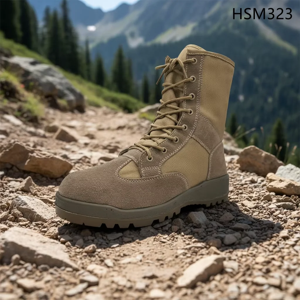 HY,Plateau Hiking High Performance Anti-Muddy Men Combat Boots Bouncy Support PU+rubber Outsole Sand Fighting Boots HSM323