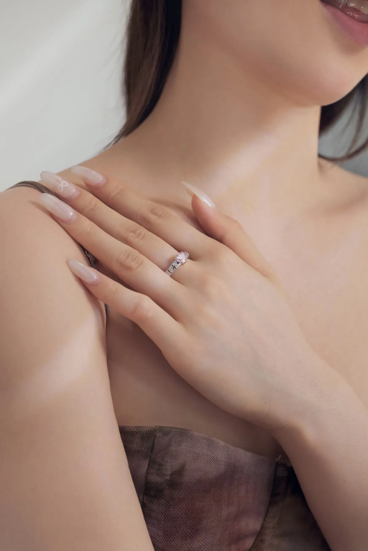 KAKODIY light luxury 925 Sterling Silver crushed ice ring with daily sweet pink cubic zirconia love ring jewelry for women detail 3