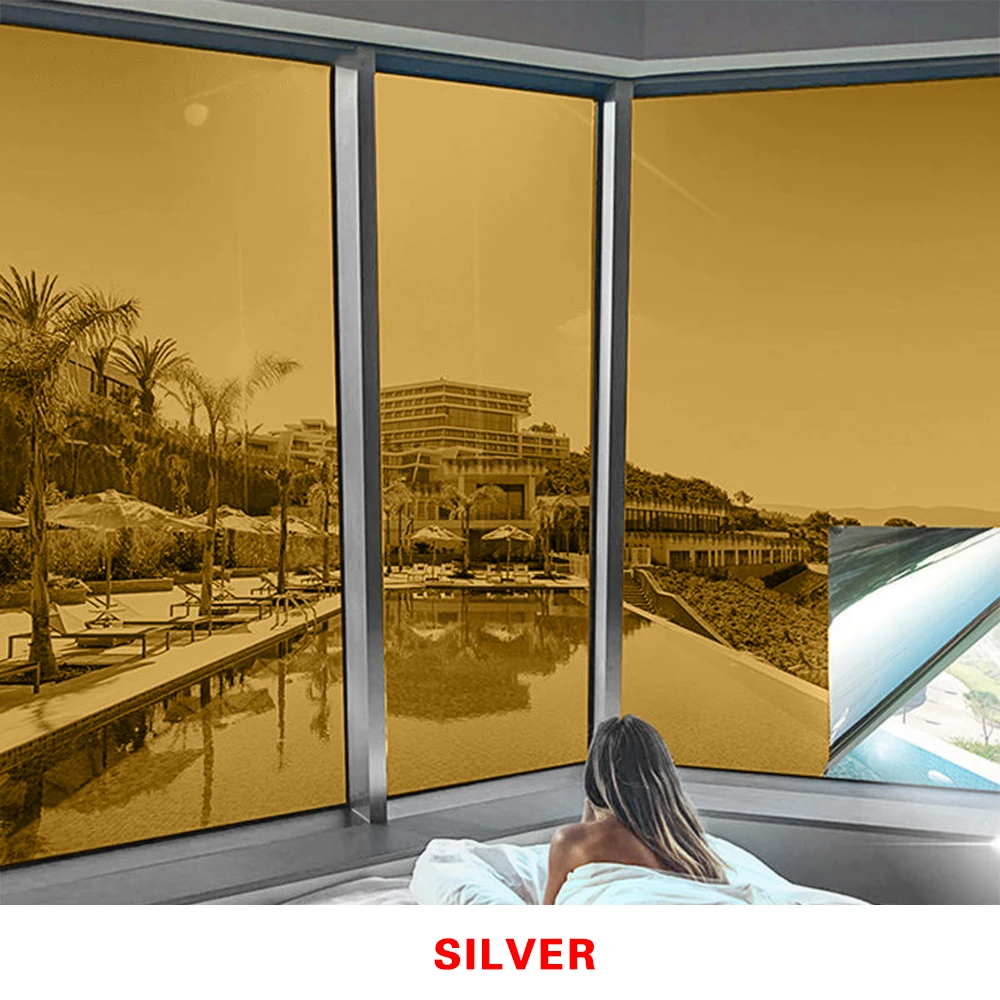 Popular Factory Price Explosion-Proof Self-Adhesive PET Decorative Heat Insulation Tinted Film One Way Vision Gold Silver
