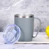 Grey stainless steel cup with handle, 450ml