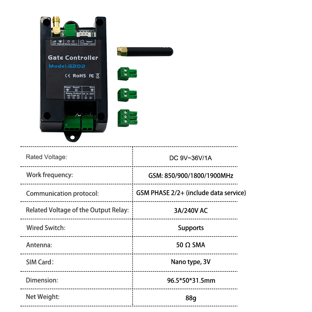 GSM G202 Gate Controller Single Relay Switch for Sliding Swing Garage Gate Opener Replace RTU5024