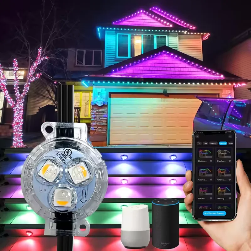 Etop Permanent Christmas Track Lights 30mm RGBW 12V 3500K LED IP68 Outdoor Waterproof Plastic Building Point Light