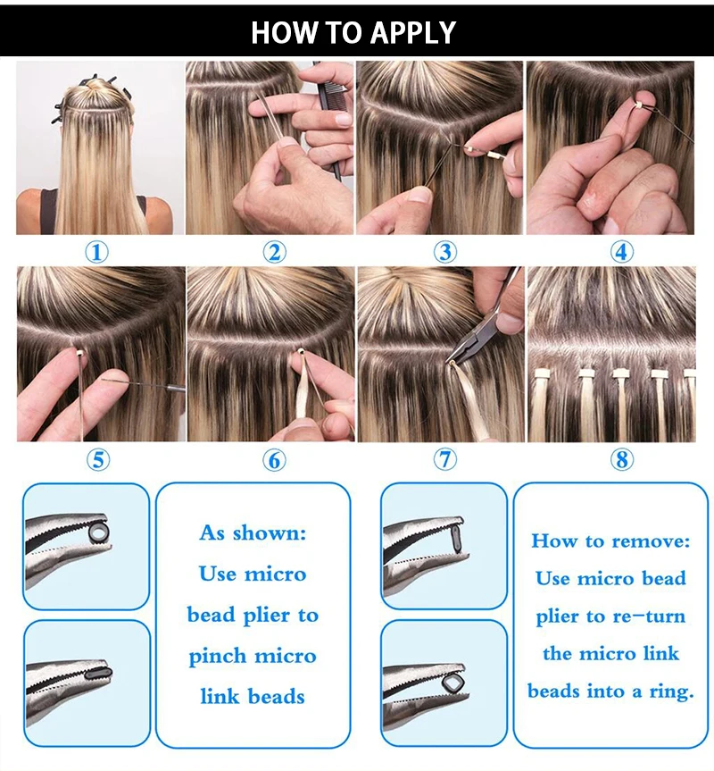 Hair Extension Beads, No Damage 1000Pcs Durable Silicone Micro Link Rings,  Hair Extension Link Beads Hair Styling Tools for Small Rod Hair Extensions