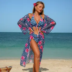 Leopard Printed Fashion Sexy Flower 3 Piece Women's Swimwear Set