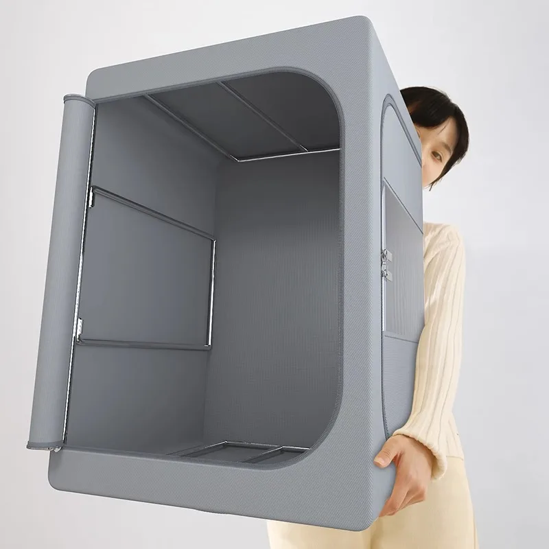Steel Frame Storage Box Foldable Closet System Organizer Transparent Window Storage Clothes Bins Fabric Toy Storage Box