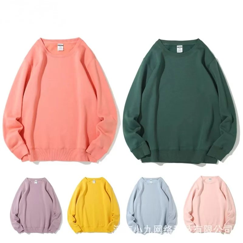 Autumn and Winter Fleece Round Neck Hoodie for Men and Women, Solid Color Hoodie, Customized Workwear, Printed logo preview 2