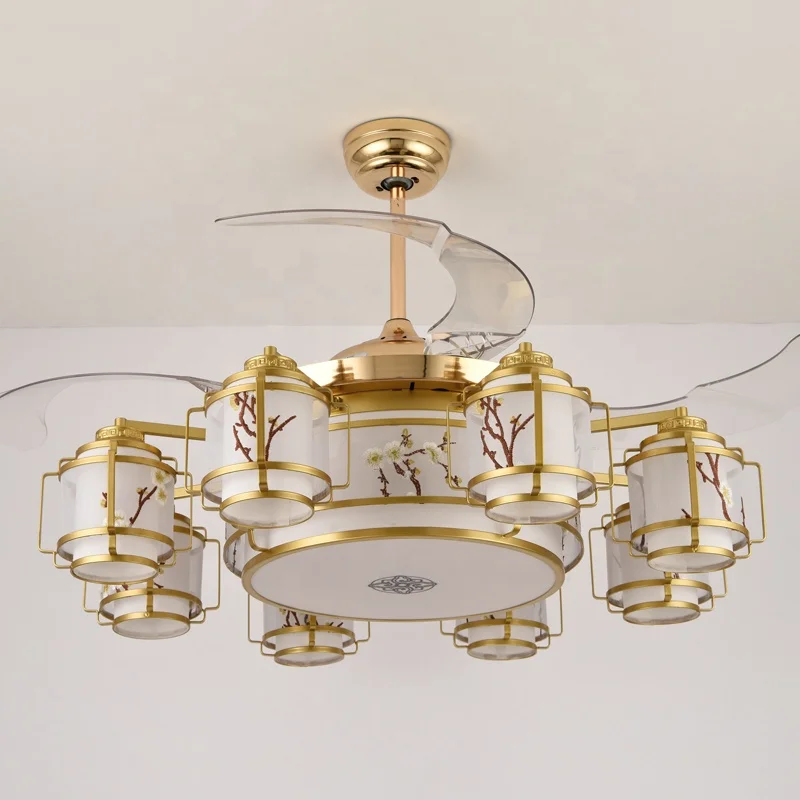 Chinese Style Fan Lamp 42inch Ceiling Fan With Light and Remote Control Traditional 2 in 1 Fan Light for Dining Living Room