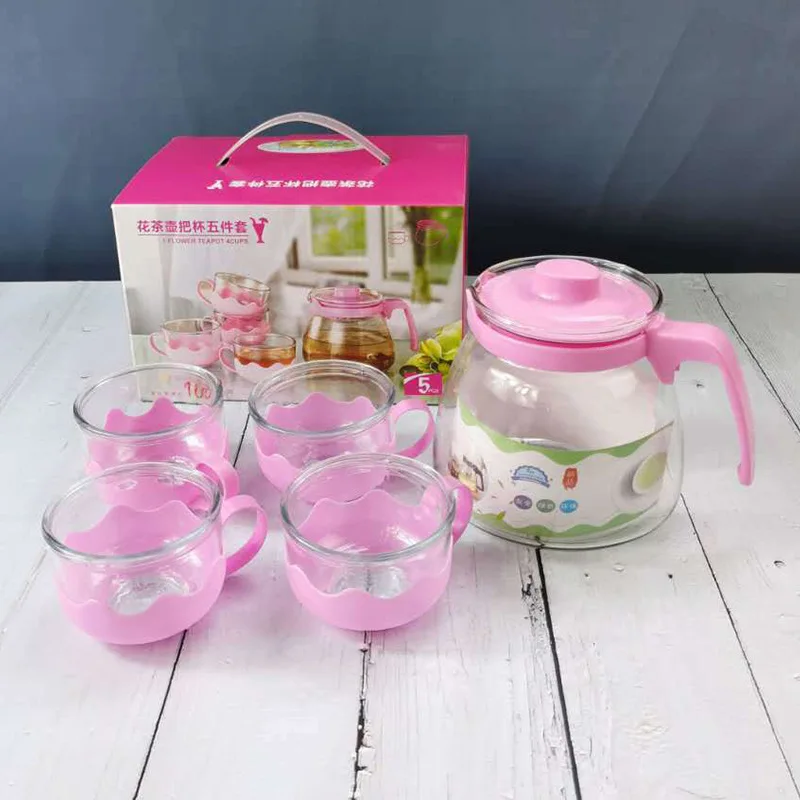 1000ml New Product Glass Bubble Teapot Set With 4 Double Wall Tea Cups