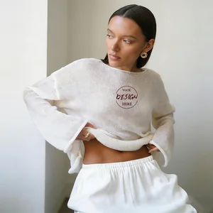 Cross-border Hollow-out Knitted Shirt Korean Style Polyester 2026 Spring New Women's Thin Crewneck Flare Sleeve Knitted