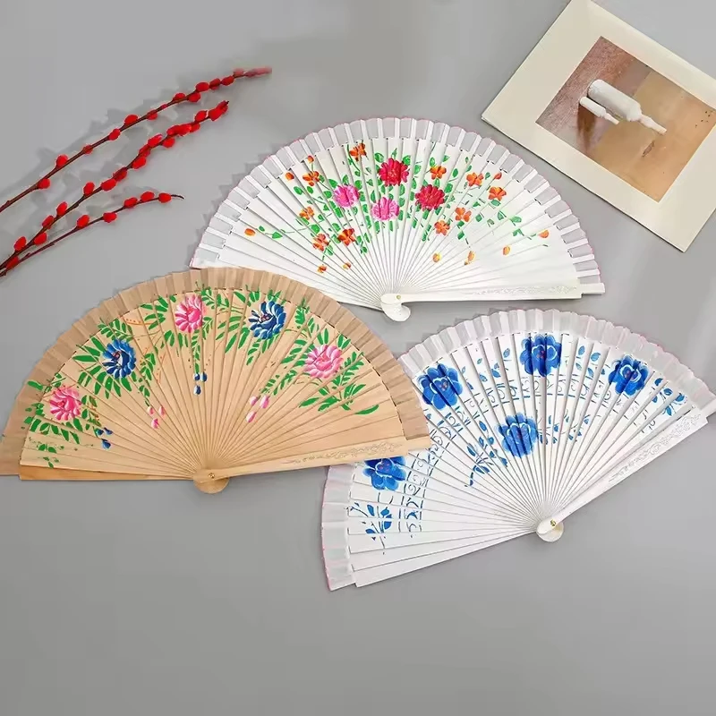 Personalized Wooden Crafts Painted Spanish Wedding Wooden Folding Hand Fan for Customized Decoration Wholesale