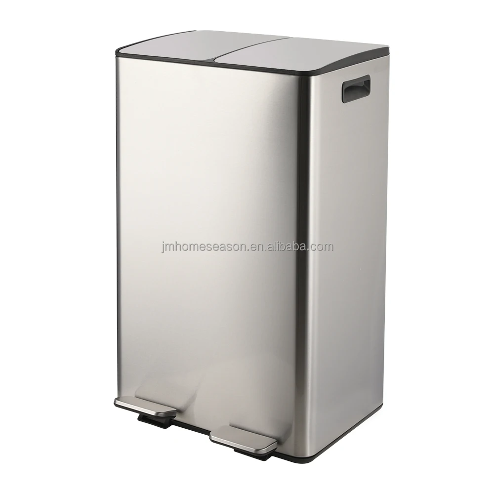 Stainless Steel 60l Dual Compartment Garbage Can Trash Recycle Waste