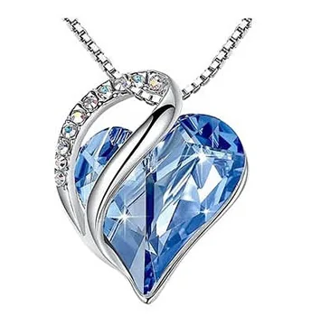 Amazon Hot Sale Simple Style 12 Colors Crystal Ocean Heart Necklace Rhinestone Crystal Heart Pendant Necklace