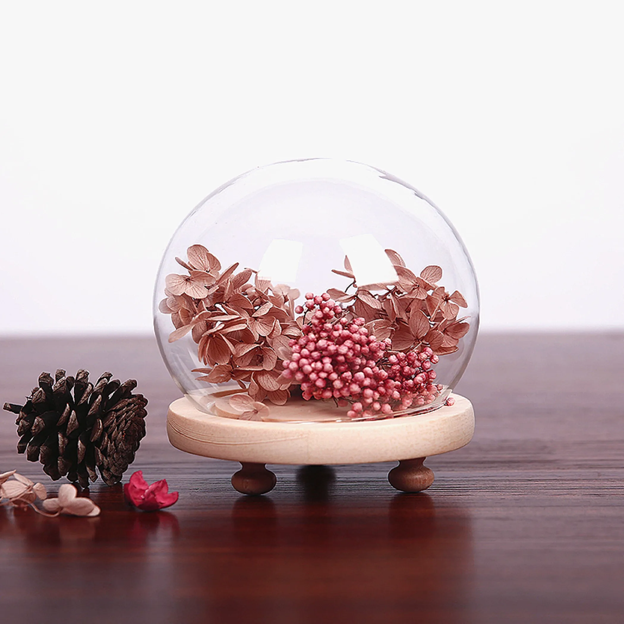 DIY LED Crystal Ball Empty Snow Globe with Wooden Base Desktop Decoration Glass Cover for Anime Figure