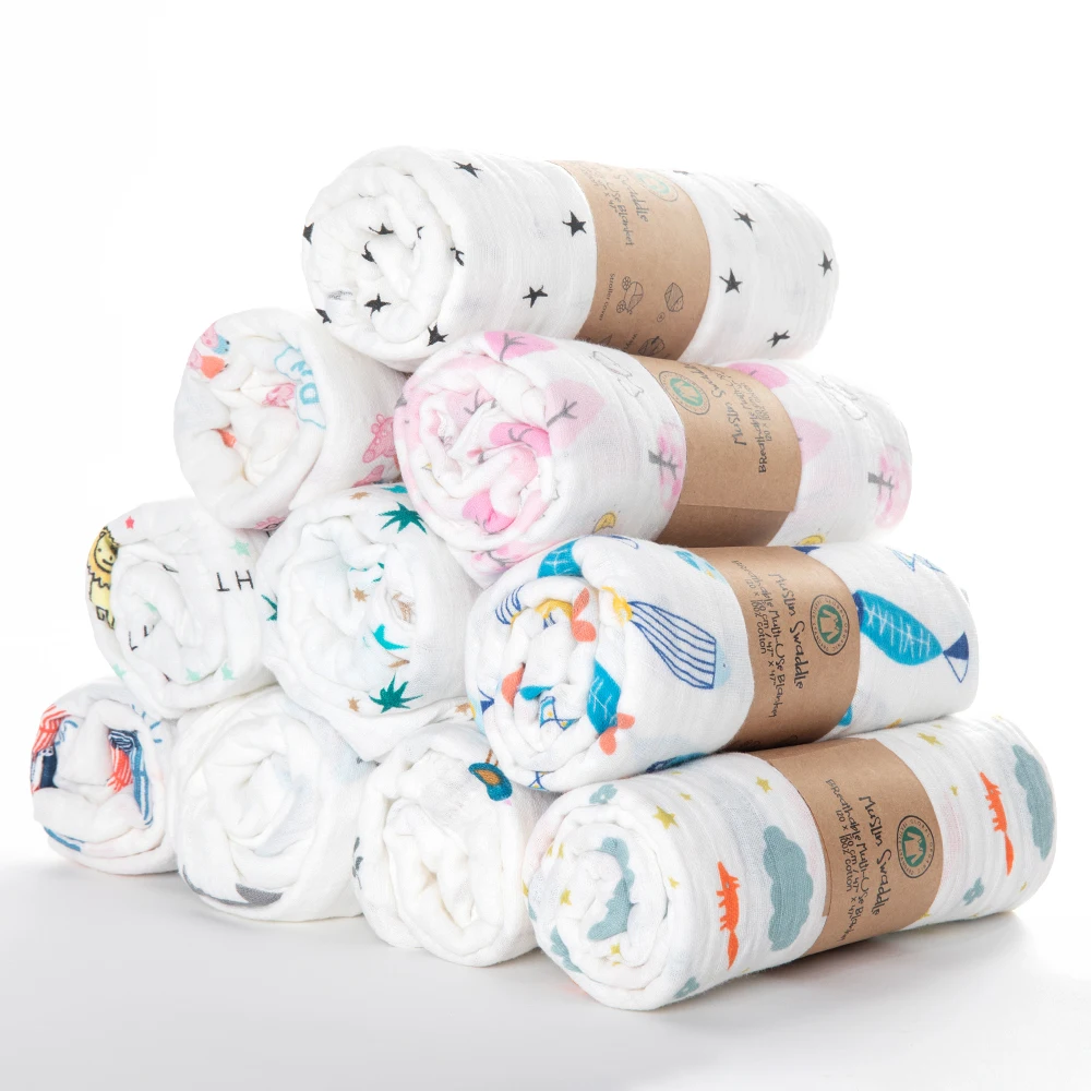 Custom Soft Breathable Organic Muslin Swaddle Bamboo Cotton Fabric