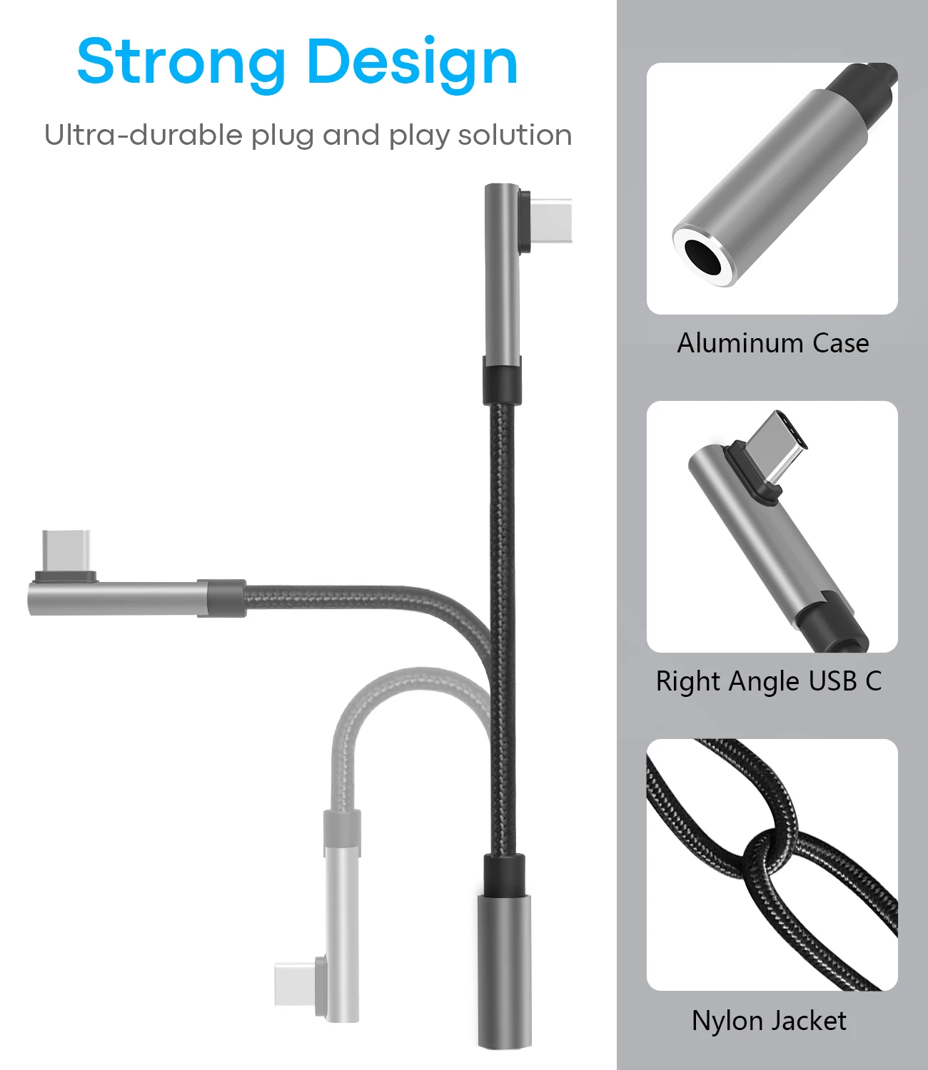 USB C to 3.5mm Female Headphone Jack Adapter 90 Degree USB Type C to Aux Audio Dongle Cable