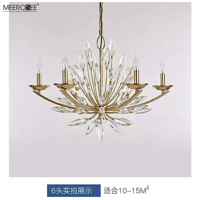 Meerosee Garden Lights K9 Crystal Copper Chandelier Lamparas Modern Hanging Light Brass Rattan Lamp for Cafe/Hotel MD86803