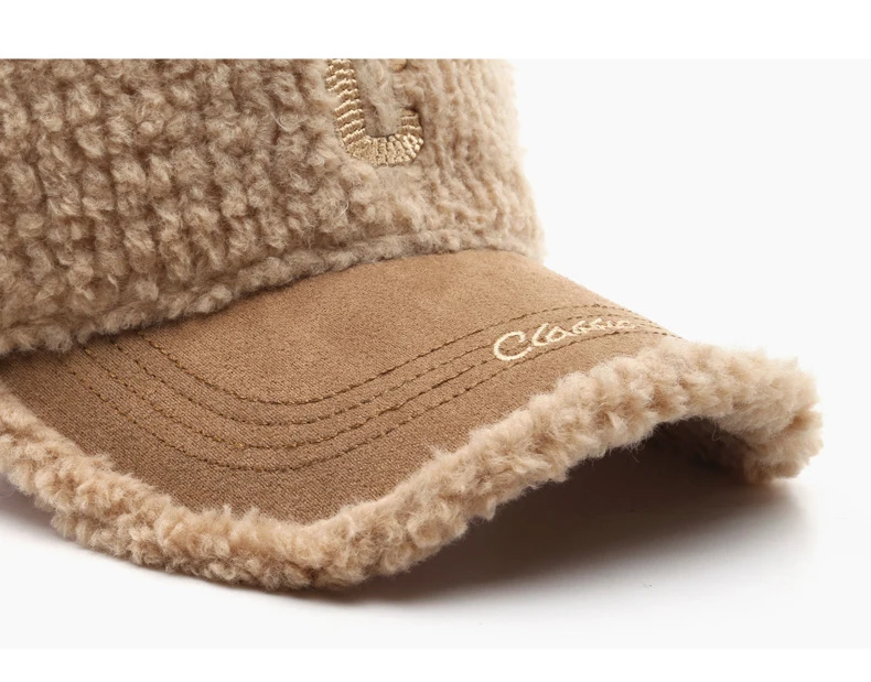 Warm Winter Lamb Wool Outdoor Travel Caps Solid Color Plush Fleece Embroidered Logo Letters Baseball Hat for Men Women