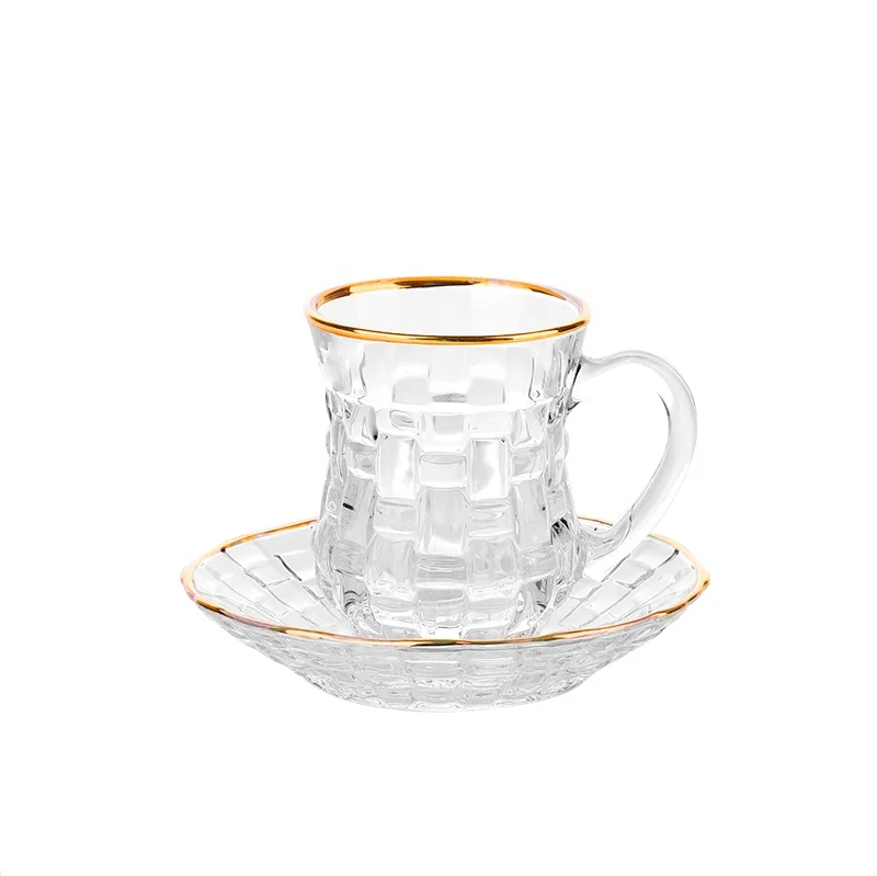 Cup & Saucer Set Glass Tea Coffee Cup Glass Saucer 12 Piece Cup & Saucer Set