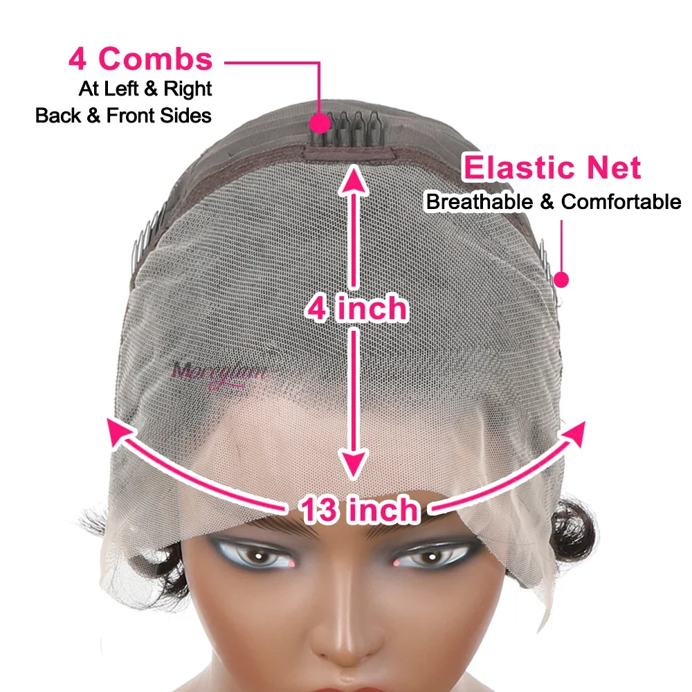 Burgundy 99J Red Color Lace Front Short Bob Wig Human Hair Pre Cut Loose Bouncy Wave Pixie Cut Frontal Wigs Preplucked_voghion.com