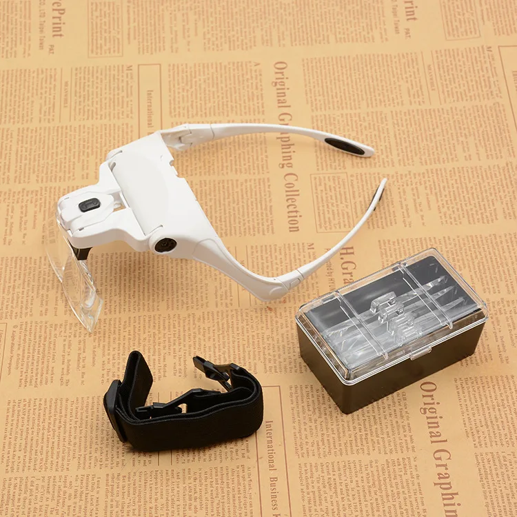 5 Interchangeable Len for Reading Jeweler Illumination Welding Repair Work Headband Glasses Magnifier Glass with LED Light