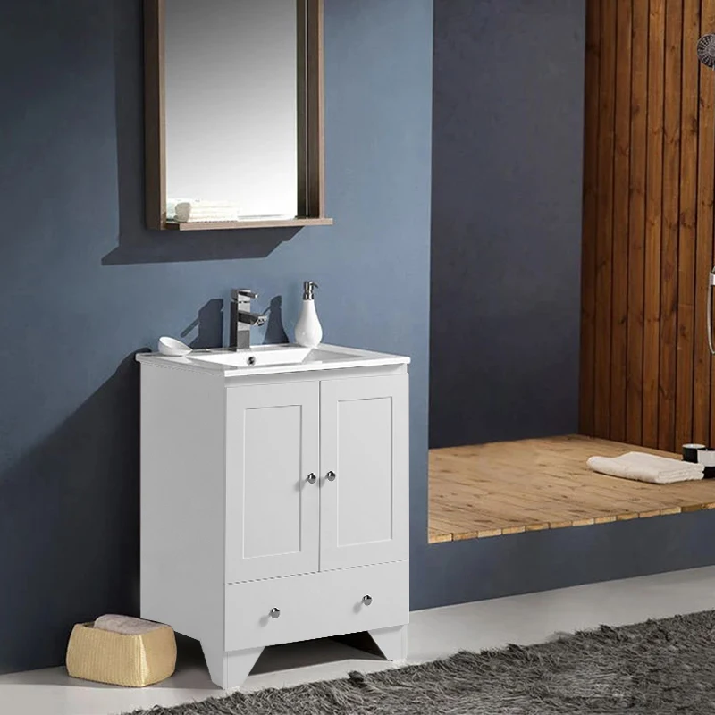 Simple Solid Wood White Small Bathroom Vanity Unit Bathroom