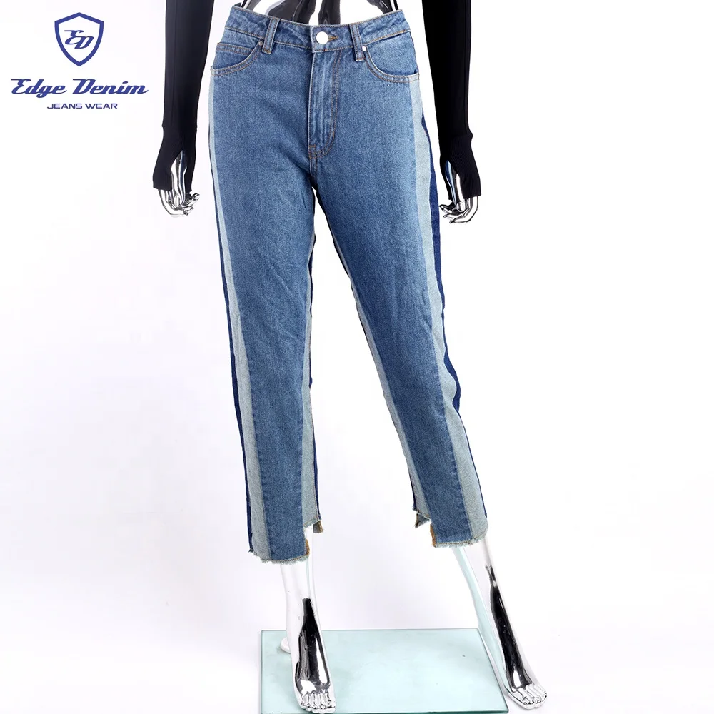 EDGEDENIM Color Contrast Femme Blue Denim Jeans High Waist Rise Mom Fit  Jeans Women