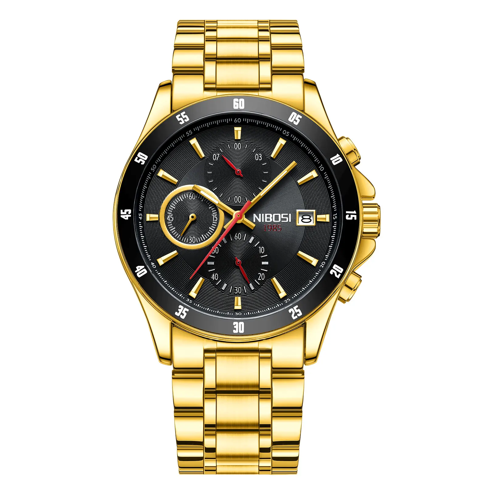 50pcs Custom Logo NIBOSI 2530 Custom Chronograph Jam Tangan Pria Stainless Calender Timer Casual Watches