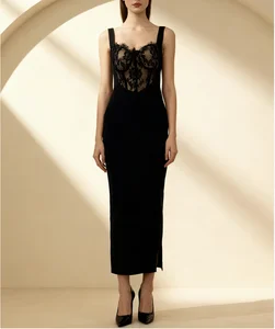 Sexy Strap Lace Bodycon Long Dress 2026 Autumn New Sleeveless High Waist Fashion Split Bandage Dress Evening Party Gowns