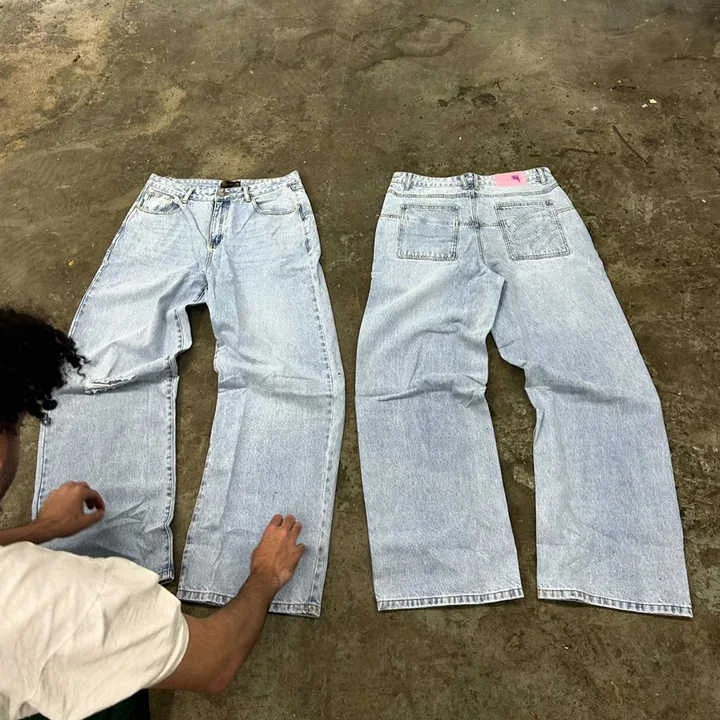Salati Custom Hip Hop Plus Size Wash Vintage Loose Distressed Baggy Straight Leg Boot Cut Men's Flared Denim Pants gallery 7