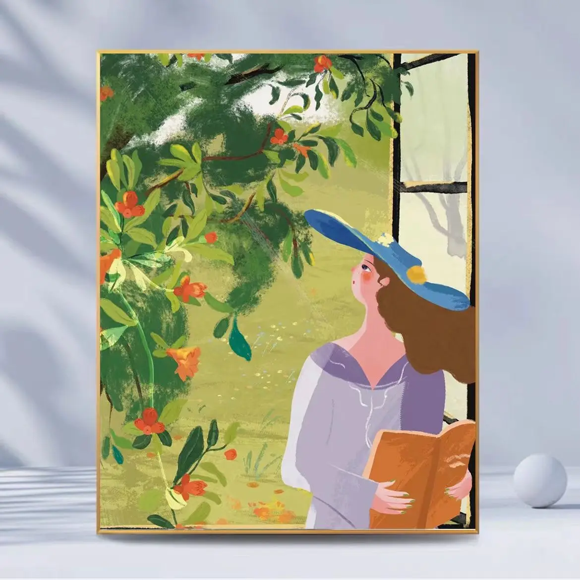 Whimsical Farmhouse Wall Art Canvas Print Orange Orchard Vibrant Green Orange Neutral Tones Living Room Bedroom Home Decor