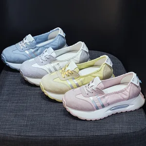 spot Wholesale Spring Casual Thick Soled Raised Leather Women's Shoes, Customized Canvas Elastic Sports Shoes