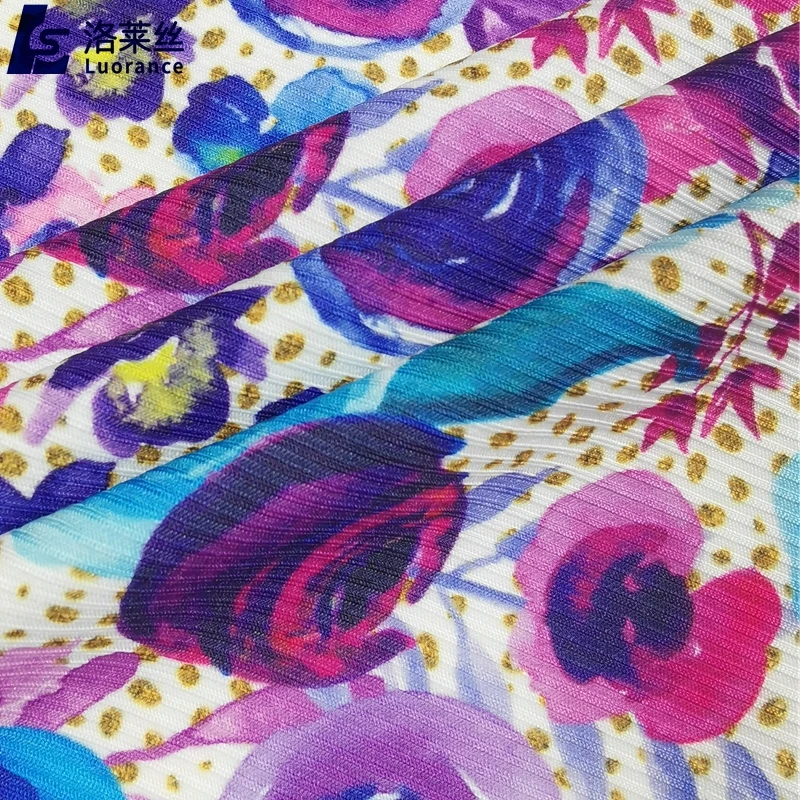 No Moq Custom Digital Print Polyester Spandex 2x2 Striped Rib Knit Fabric for Dress
