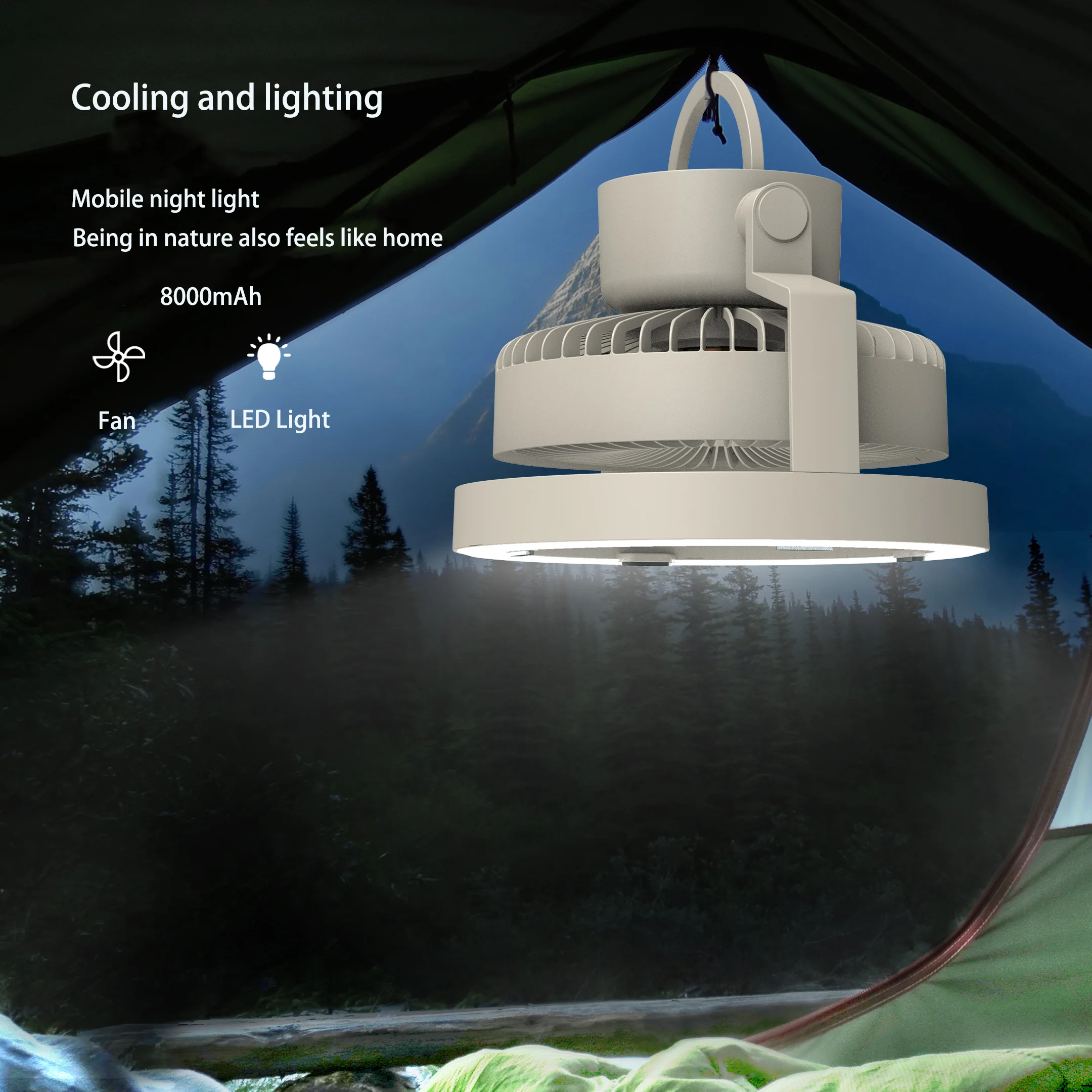 LED FAN LANTERN Three Speed Adjustable Portable Lighting Chandelier Hanging and Standing
