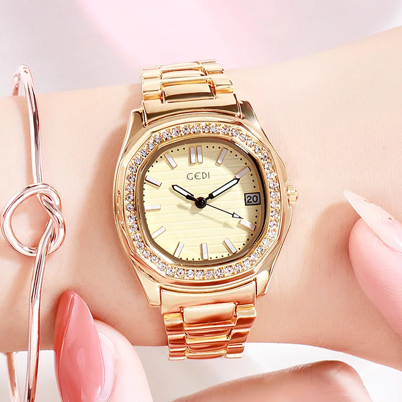 Gedi Women's Elegant Rectangle Pointer Quartz Watch Luxury Rhinestone  Analog Bracelet Wrist Watch - Jewelry & Accessories - Temu