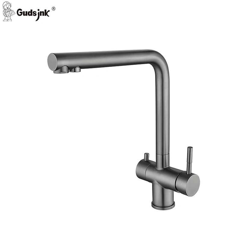 Gudsink Mixer Taps Manufacturer Dual Handle Brushed Kitchen Sink Faucet