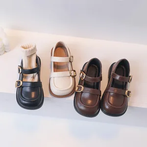 Retro Leather Loafers Casual Shoes Kids Leather Shoes Spring Summer Soft Sole Slip-On Kids Girls Dress Shoes