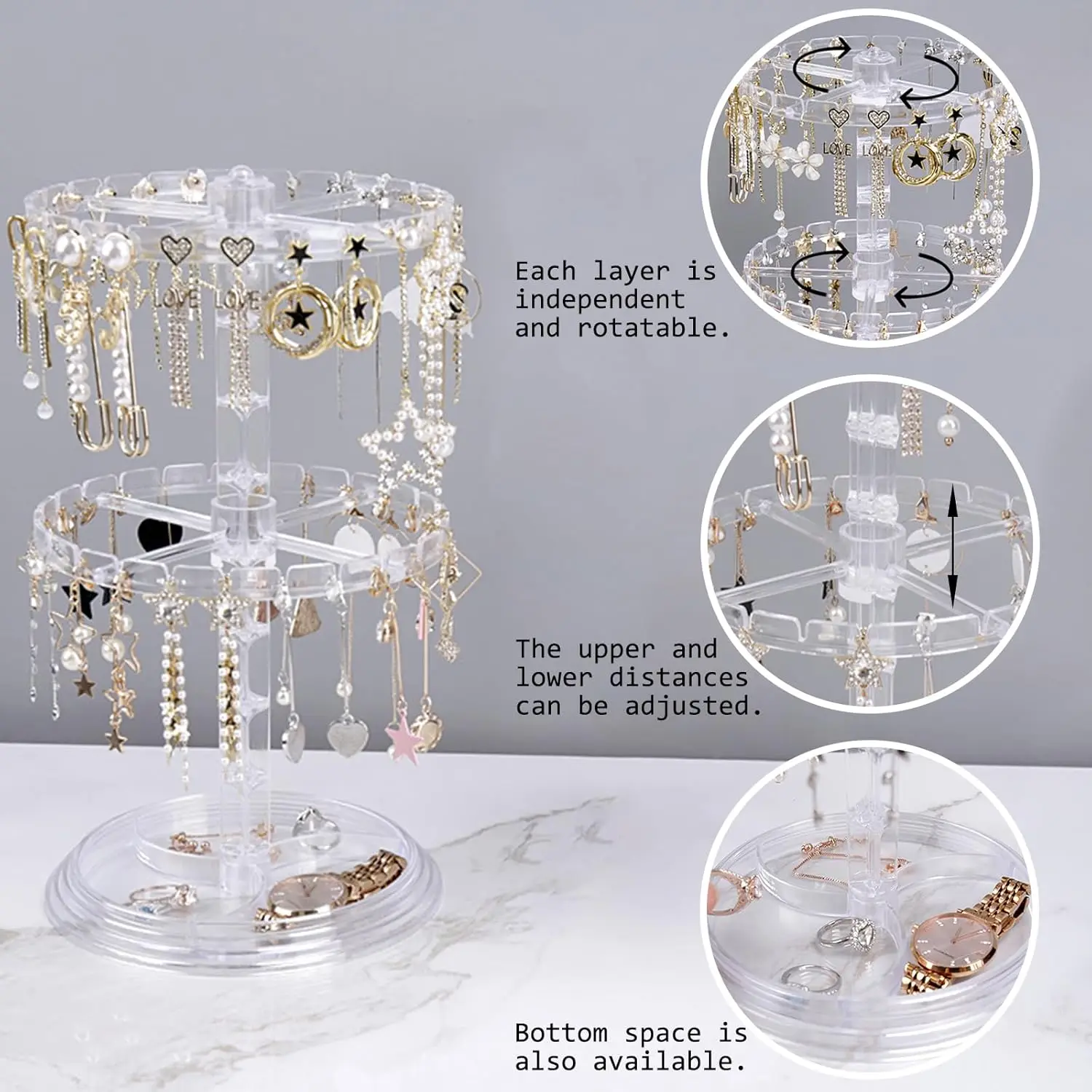Adugay Acrylic Necklace Holder - Rotating Jewelry Organizer Stand, Hanging Tree Rack For Display