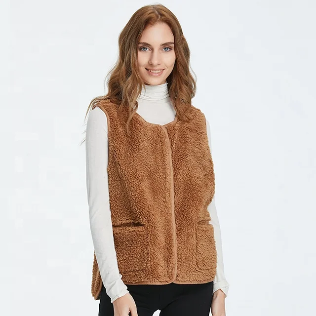 Ladies Waistcoat Tops Coat Faux Fur Vest Outwear Sleeveless Jacket Plus Size Tao 