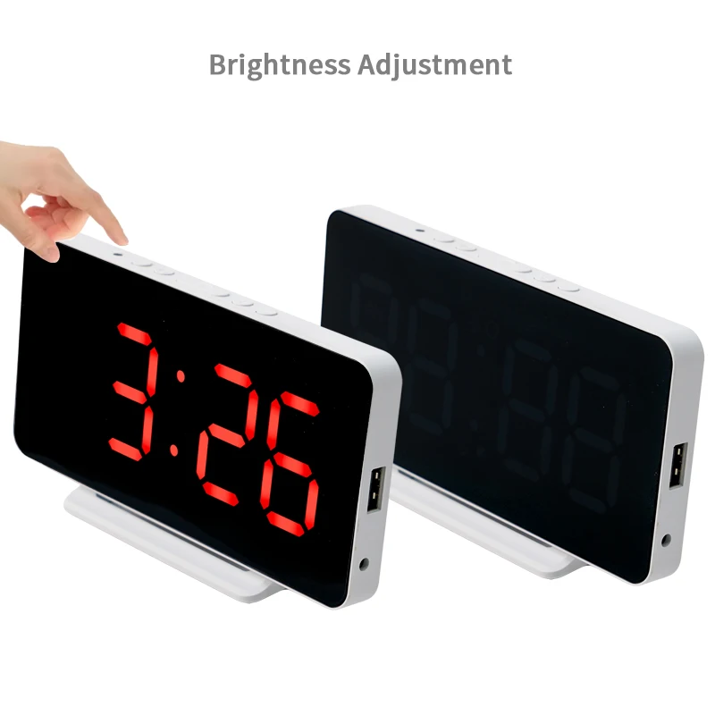 Factory Direct Sale Modern Design LED Colorful Smart Desk Voice Controlled Digital Alarm Wall Clock With USB Charging Cable