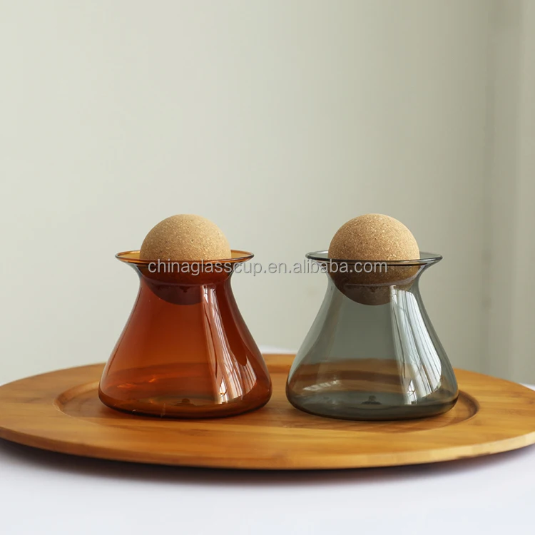 Colored Glass Jars for Storage With Cork Ball Lid Handmade Borosilicate ...