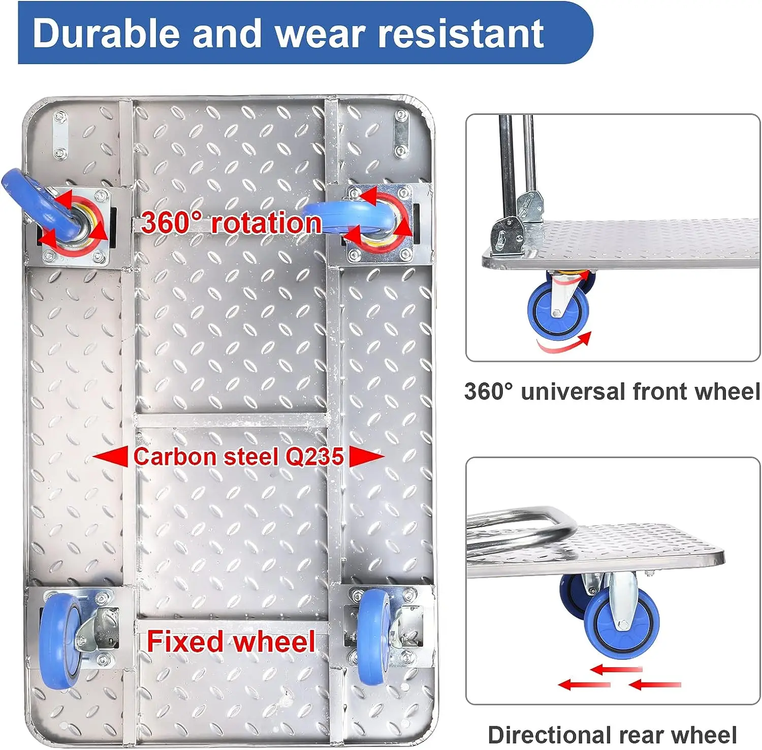 360 Degree Swivel Wheels Foldable Push Hand Cart Customizable Platform Dolly Cart Flatbed Dolly 360 Degree Swivel Wheels OEM