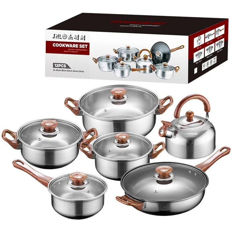 Ins Cookware Induction Compatible Pot Set 12-Piece Stainless Steel Cookware Set With ...
