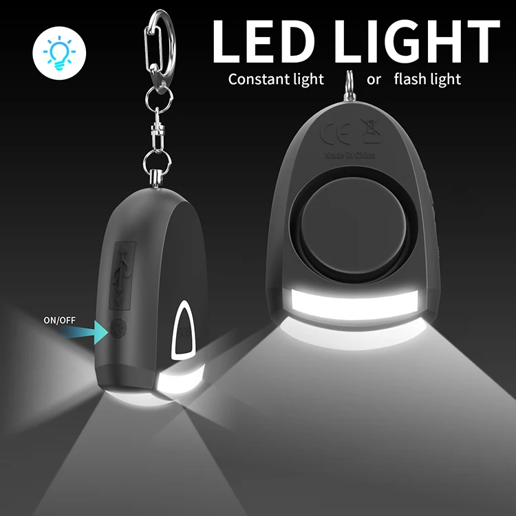 Rechargeable Personal Alarm Led Light Emergency Sos 130db Anti Self Key