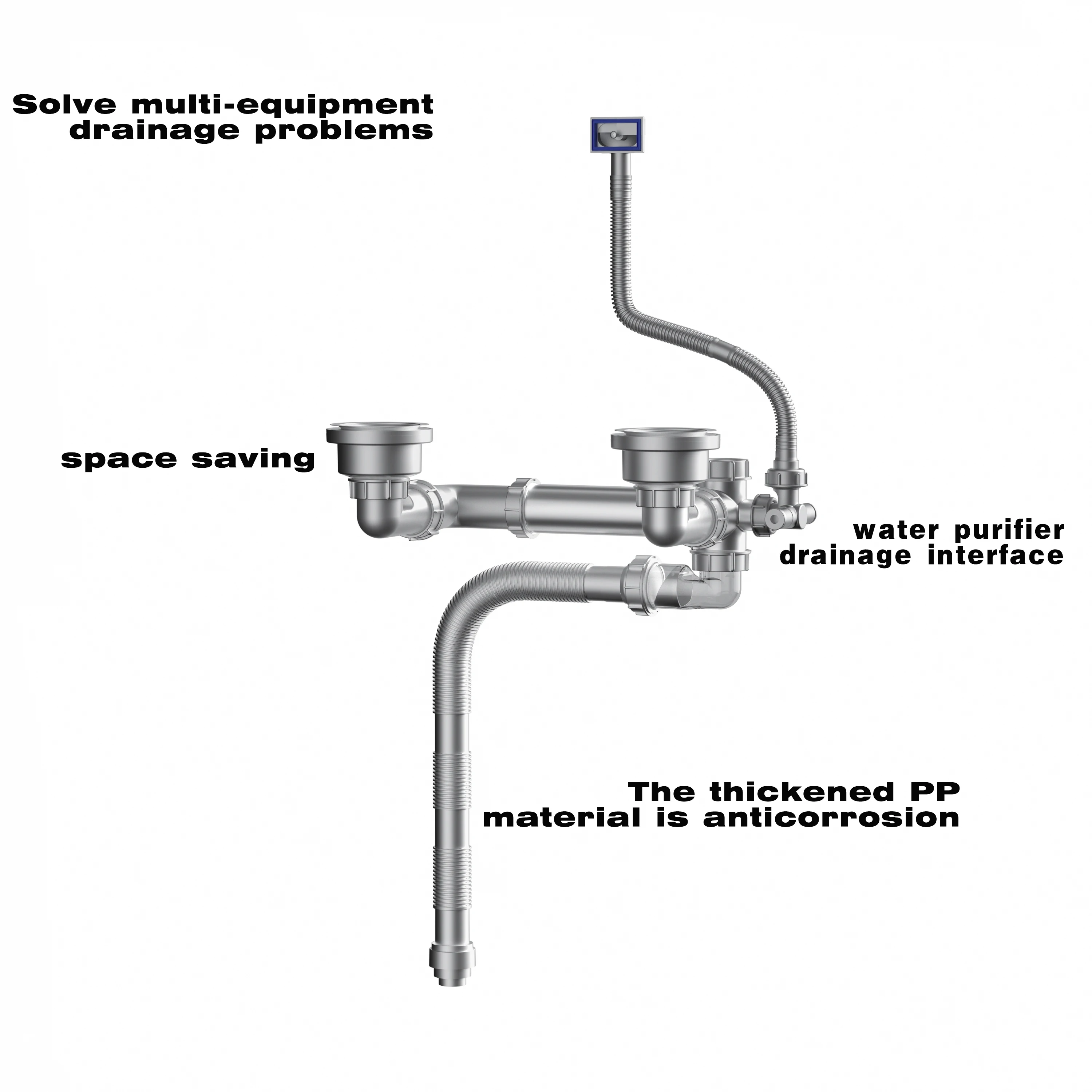 product space save kitchen sink drainer connector with anti odor gourd and expandable postposition pipe suitable for different wastes496-2