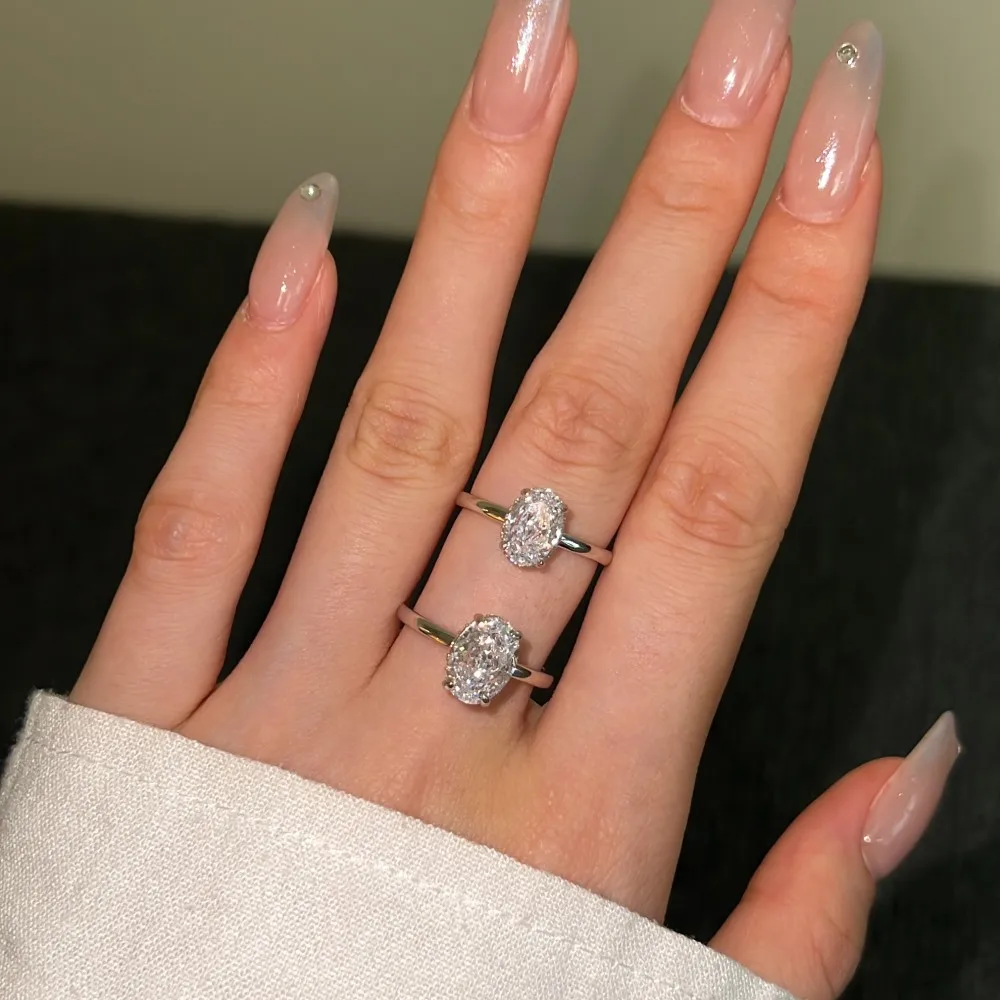 KAKODIY Fashion High Jewelry Rhodium Plated 925 Sterling Silver Oval 8A Crushed Ice Cut Zirconia Women's Wedding Engagement Ring detail 4